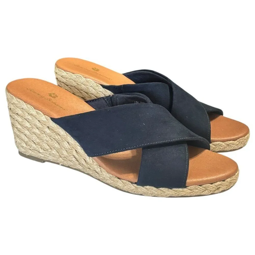 Tommy Bahama Stacey Espadrille Wedge Sandals 8.5 Slide Navy Criss-Cross Strap